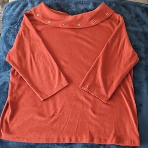 Woman's Rafaella Rust Orange 3/4 Sleeve Top with Grommet Detail